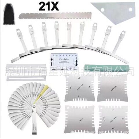 吉他测量工具套装弦高尺间隙尺指板弧度测量尺T型尺打磨石18件套