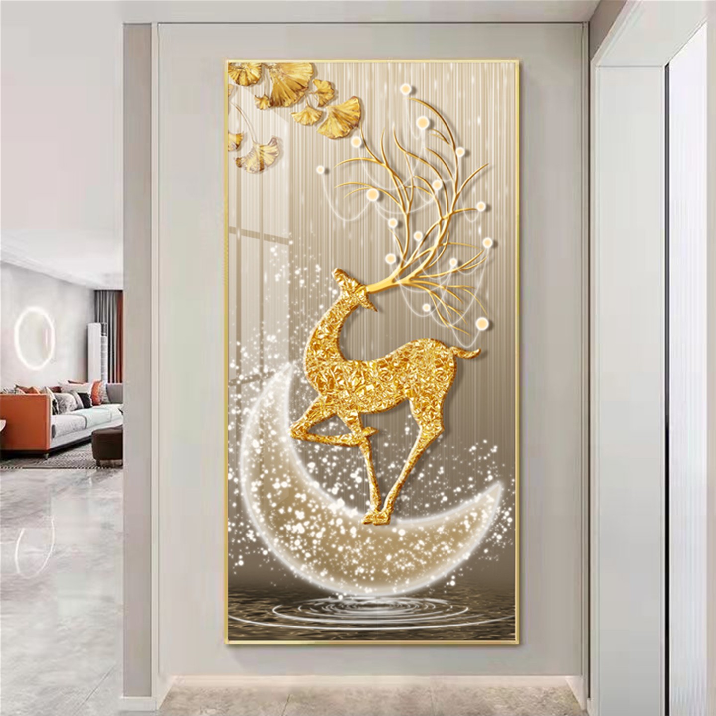 玄关装饰画5d立体高档现代福鹿入户进门钻石走廊过道挂画艺术画图片