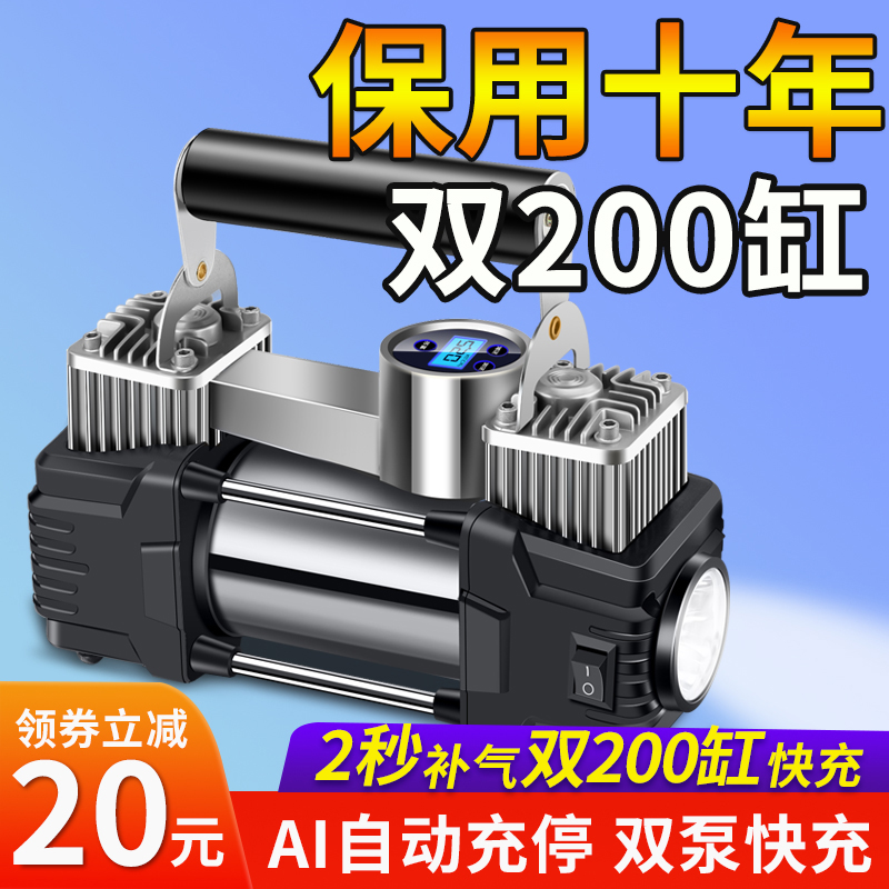 车载充气泵12V汽车用家用两用双缸220v便携式小轿车大功率打气泵