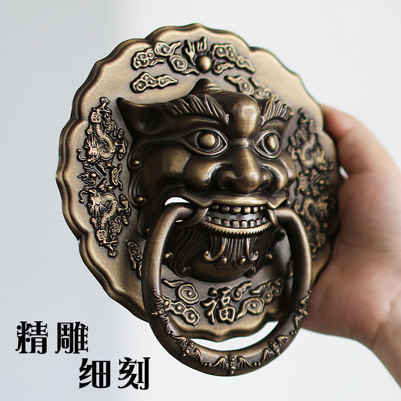 中式仿古大门拉手纯铜狮子头虎头麒麟头兽头门环老式古建木门把手
