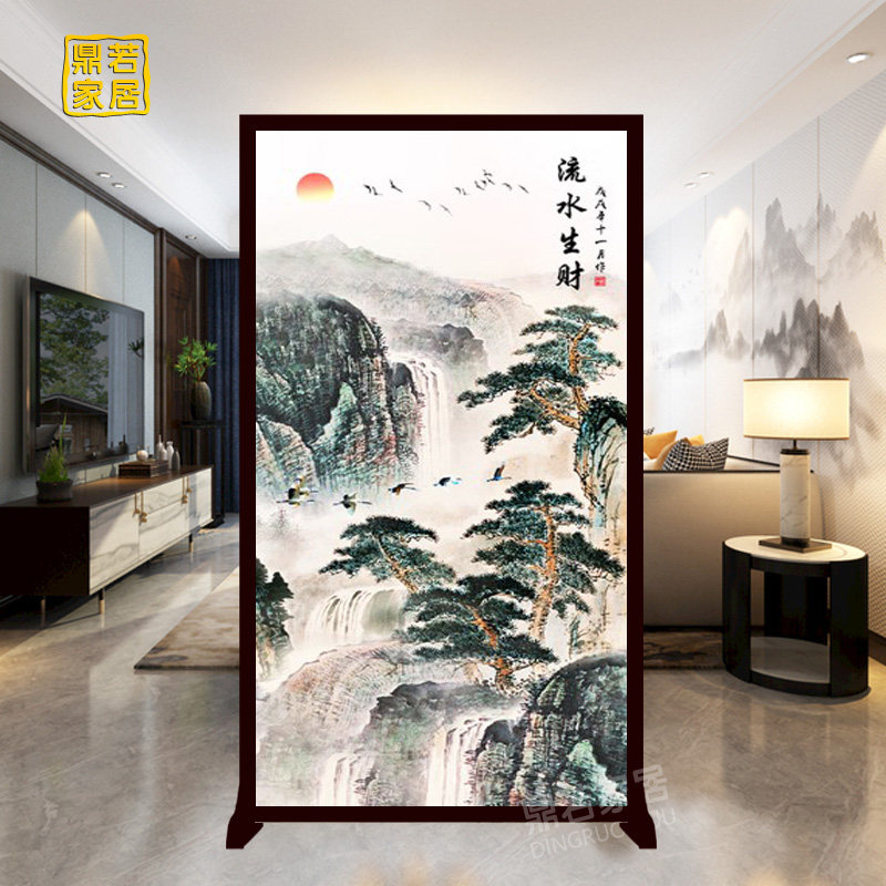 简约中式屏风隔断墙进门玄关家用客厅遮挡装饰办公室移动布艺座屏
