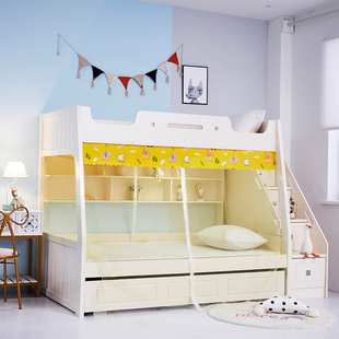 双门拉链蚊帐子母床梯柜双层上下铺带书架磁吸门防尘文帐1.2m1.35