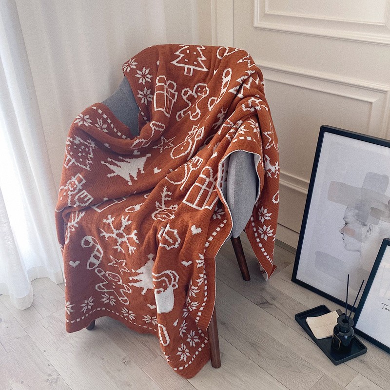 圣诞毛毯红色毛线装饰毯子沙发毯盖毯办公室午睡毯披肩午休毯礼物