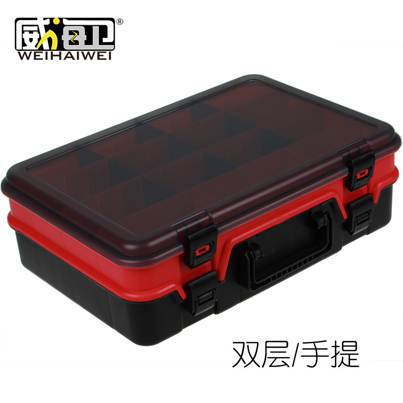 双层渔具配件盒工具箱 淡水海钓船钓路亚饵盒 路亚手提可携式饵盒图片