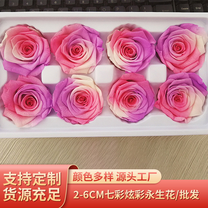 2-6CM变色七彩炫彩玫瑰永生花彩花七夕情人节生日礼盒圣诞节礼物