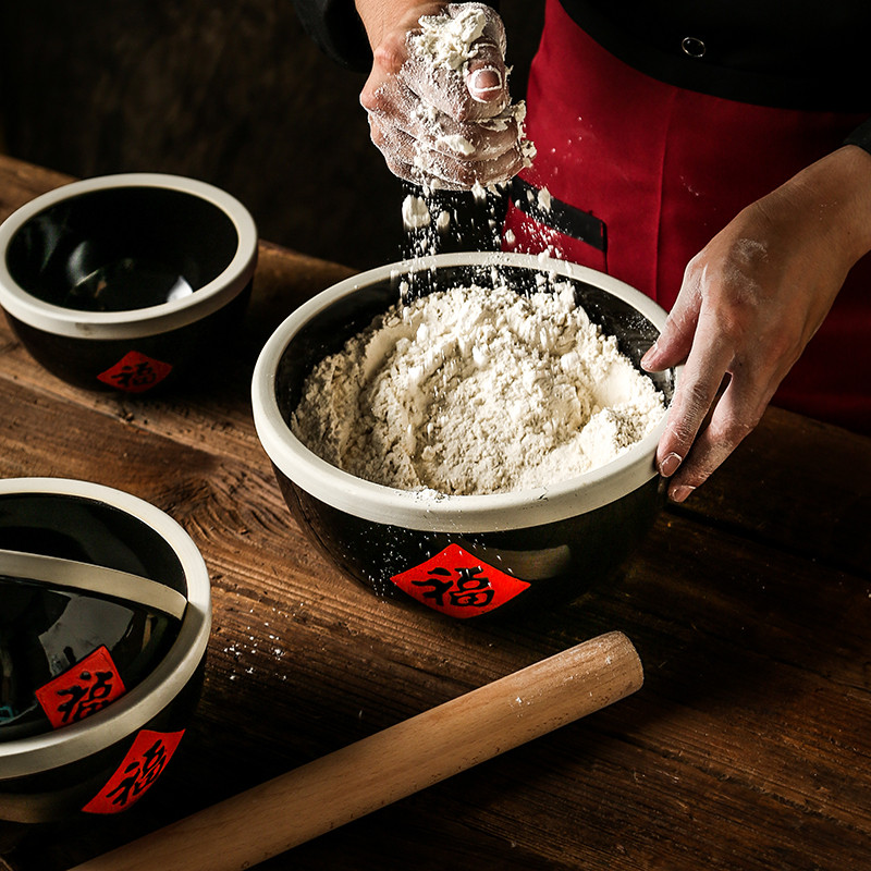陶瓷盆家用火锅店调料盆蘸料盆商用钵钵鸡容器复古加厚汤盆和面碗