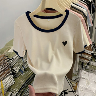 ins百搭洋气减龄修身 新品 t恤女夏季 2025新款 显瘦 纯棉正肩U领短袖