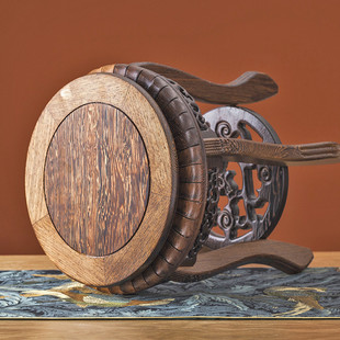 花盆栽鱼缸底座托架实木圆形奇石头花瓶摆件垫高鸡翅木底座木花架