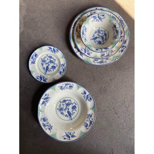 MoonRiver花边盘釉下彩Vintage赏盘餐盘美式乡村风格牛排盘碗包邮