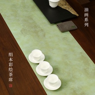中式轻奢绢本茶席 防水茶桌布 茶道桌旗 柜旗 宋代美学 茶室布置