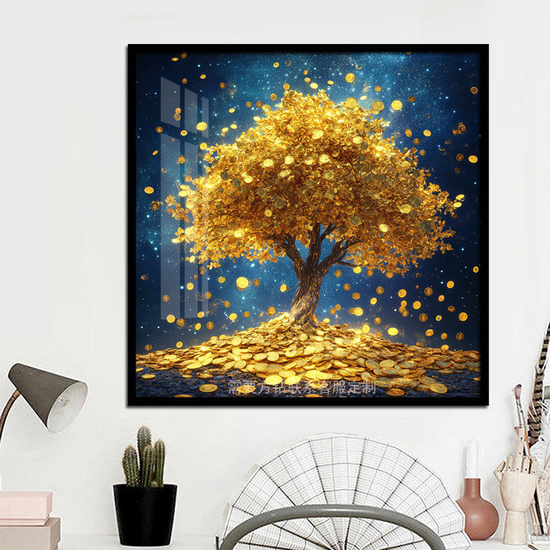 发财树钻石画金钱树财源广进风景贴钻十字绣客厅2024新款钻石绣