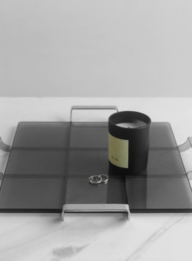 梵其轻奢黑色木质玻璃长方形实木托盘G高档样板间茶几装饰品置物