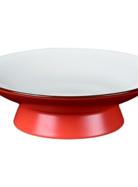 中式哑光红色陶瓷圆形高脚盘会所酒店创意冷菜凉菜碟W子明档展示