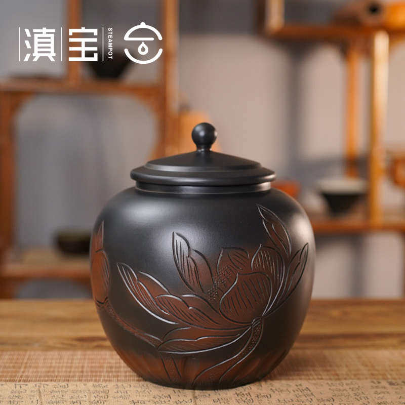 建水紫陶茶叶罐手工中式普洱茶存储醒茶缸密封罐茶具小储存罐家用,餐饮具,茶叶罐,淘宝优惠券,粉丝福利购,淘宝优惠卷