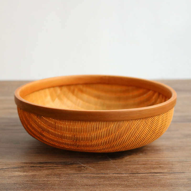 竹编篮子做旧竹筐圆形复古零食点心水果干果篮茶道零配件收纳筐