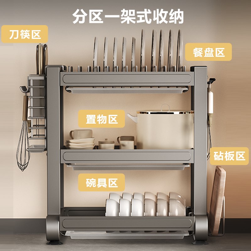 枪灰厨房置c物架碗盘碗碟收纳多功能碗筷收纳盒碗柜家用放沥水碗