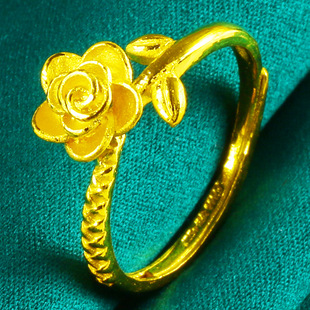 正品黄金戒指女款9999足金食指环纯金首饰玫瑰花生日礼物送女朋友