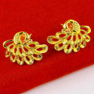 仿真黄金耳钉999足金耳环24K金纯金首饰真金子不过敏孔雀凤凰豪华