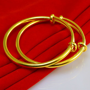 仿真黄金手镯9999足金女款男士纯金首饰结婚饰品光面收缩口金镯子