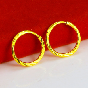 正品黄金耳环9999足金子满天星耳圈细圈大小号男女款纯金首饰按克