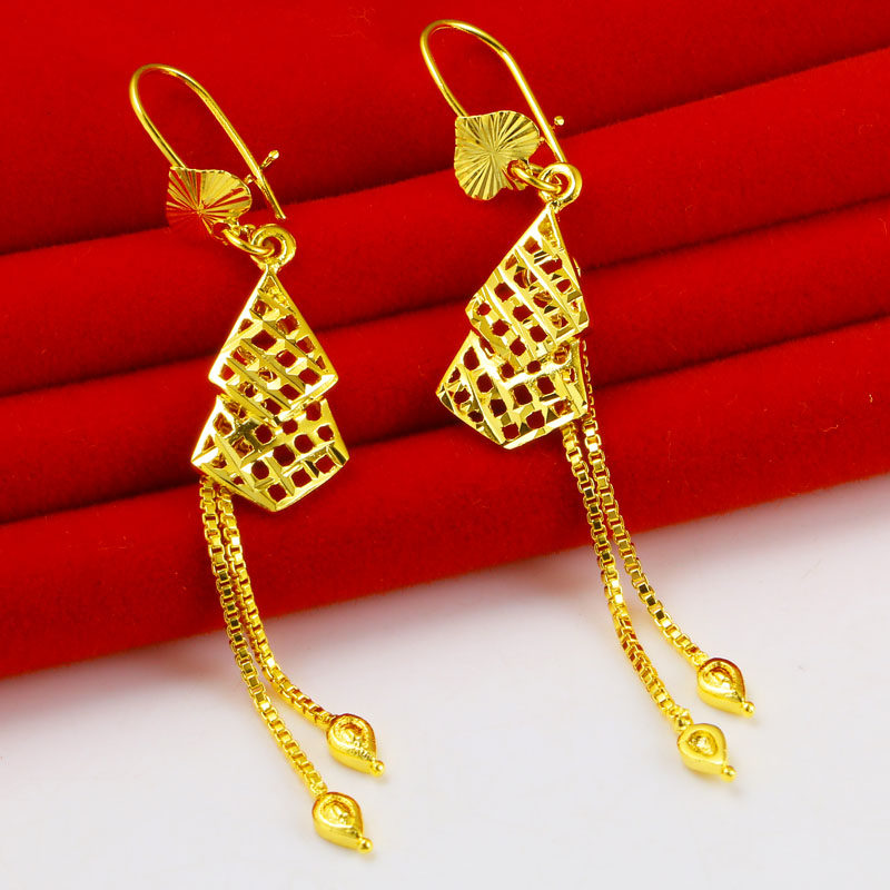 仿真黄金耳环女款9999足金真金纯金首饰耳坠长款时尚新款新娘结婚