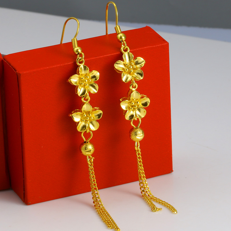 金包银仿真黄金耳环女款仿999足金镀金首饰花朵耳坠24K金饰品送礼