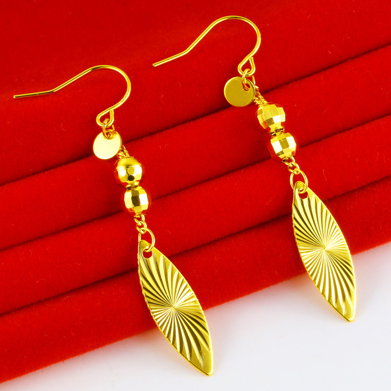 仿真黄金耳环女款999仿真长款24K金首饰真金饰品送礼年轻时尚