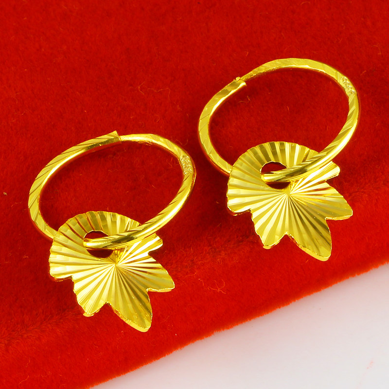仿真黄金耳环999足金女款24K金真金饰品纯金叶子新款时尚男送情人
