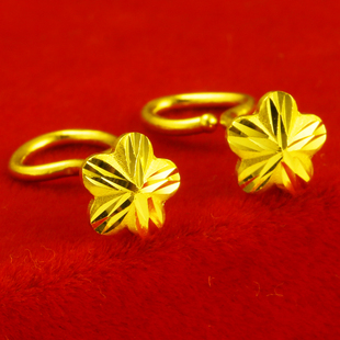 正品黄金耳钉9999足金男士女款单只潮人时尚妈妈款五角星星纯金子