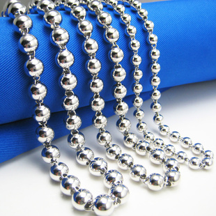 经典白金项链S925银镀白金链子男女款纯银光珠链圆珠链佛珠链空心