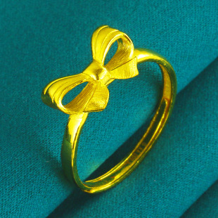 黄金戒指在逃公主戒指9999足金蝴蝶结指环女款纯金素戒送礼