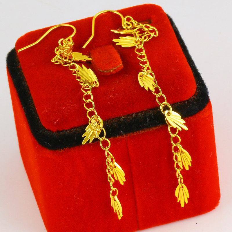 仿真正品黄金耳环9999足金女款高个子长款饰品24K金新款时尚年轻