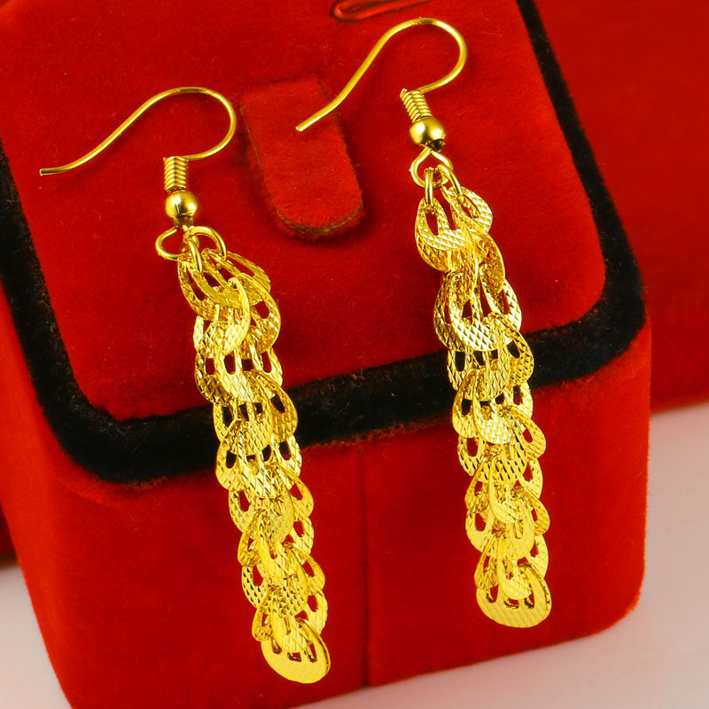 仿真黄金耳环999仿真女款孔雀凤凰凤尾链耳坠流苏长款新时尚妈妈