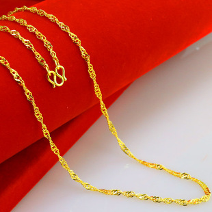 百搭黄金项链女款9999足金链子纯金素链水波纹绞丝锁骨链真金首饰