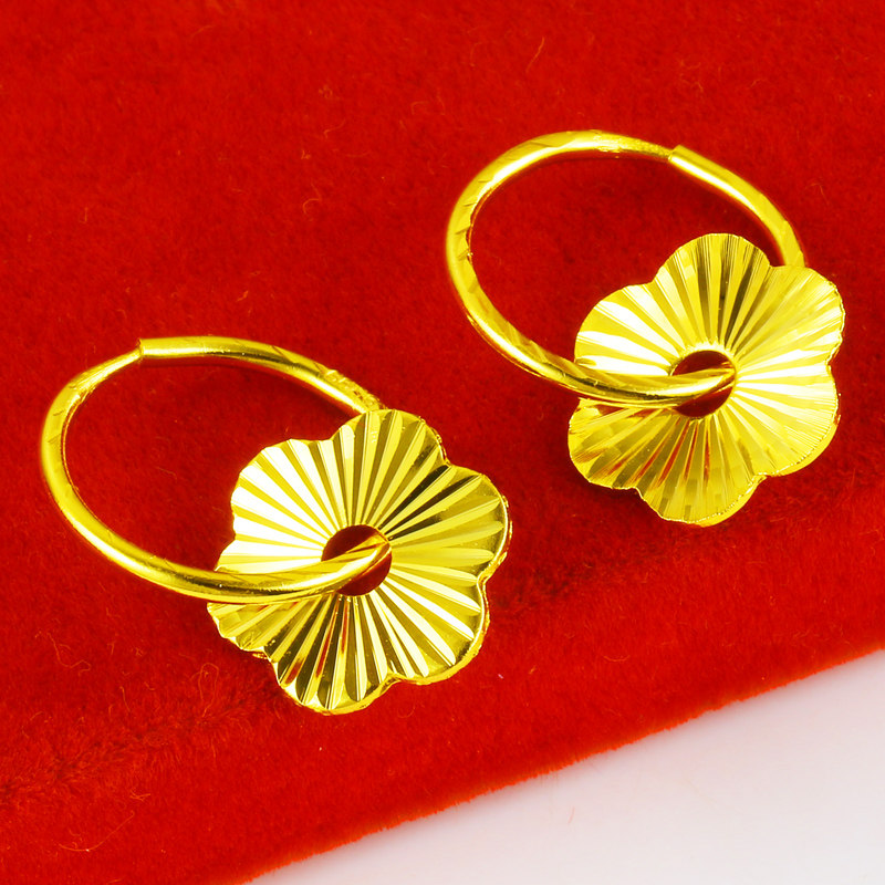 仿真黄金耳环999足金女款耳扣耳吊坠24K金纯金首饰真金饰品新时尚