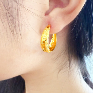 包金耳圈24K镀金包银耳环女仿真金耳饰沙金耳包仿黄金耳扣送妈妈