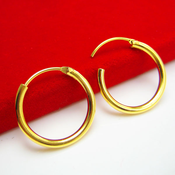 仿真黄金耳环男女款AU750真金9999足金男士大耳圈纯金光面18K金子