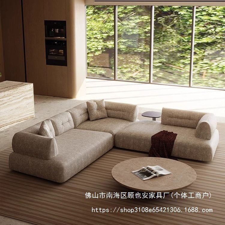 意式雪尼尔绒弧形转角沙发