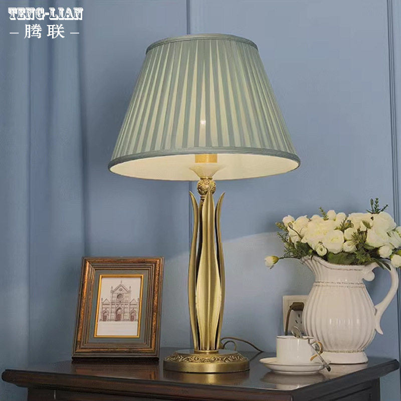 美式别墅卧室床头全铜台灯欧式客厅落地灯客厅样板间装饰书房灯具