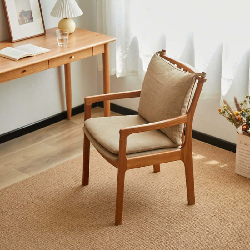 北欧樱桃木实木餐椅客厅家用现代简约靠背扶手椅休闲软包书桌椅子