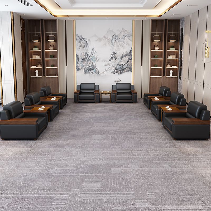 办公室沙发现代中式会议大厅客厅酒店贵宾接待室洽谈真皮茶几组合