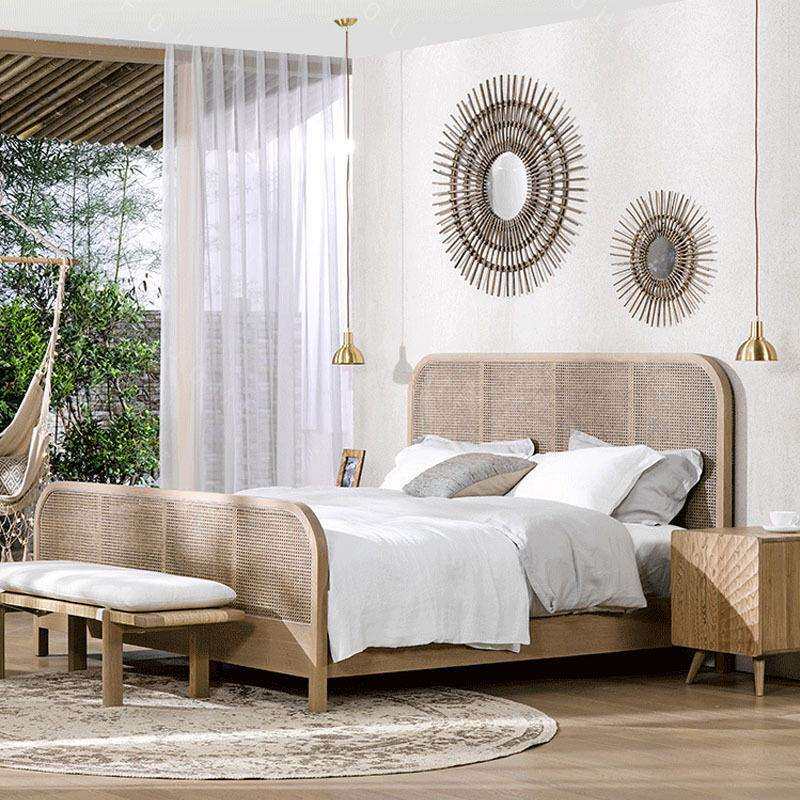 美式仿古藤编实木床创意设计双人北欧简约主卧轻奢现代卧室架子床