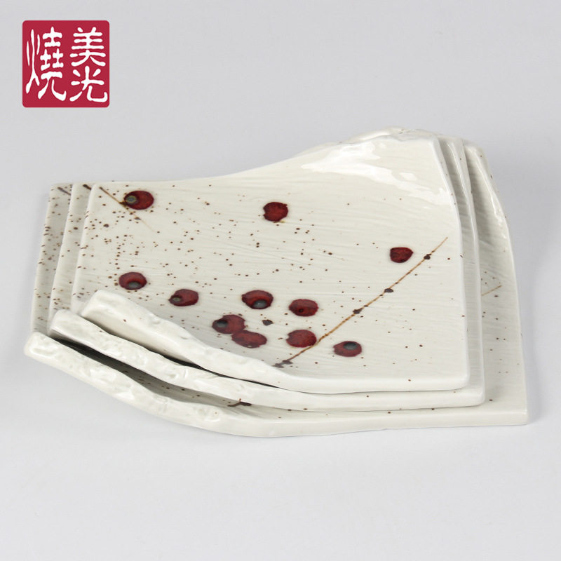 美光烧 日式陶瓷异形平底餐盘 创意酒店餐厅料理餐具 出口日韩