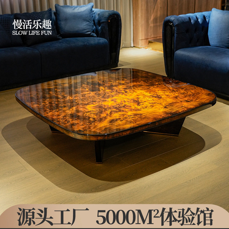 意式轻奢大理石面正方形茶几