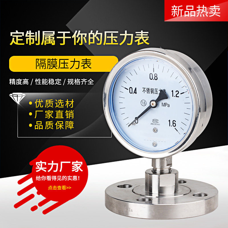 不锈钢膜片法兰隔膜压力表 YTP-100BF 充油耐震隔膜压力表316L
