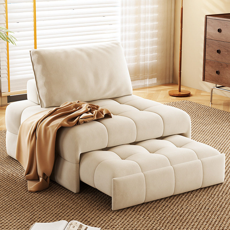日式奶油风泡芙布艺沙发小户型客厅可移动折叠单双人豆腐块沙发床