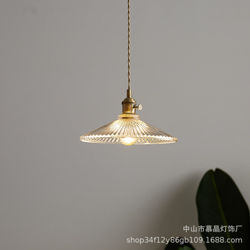 餐厅小吊灯复古轻奢玻璃吧台灯全铜极简民宿茶室吊燈具网红花苞灯