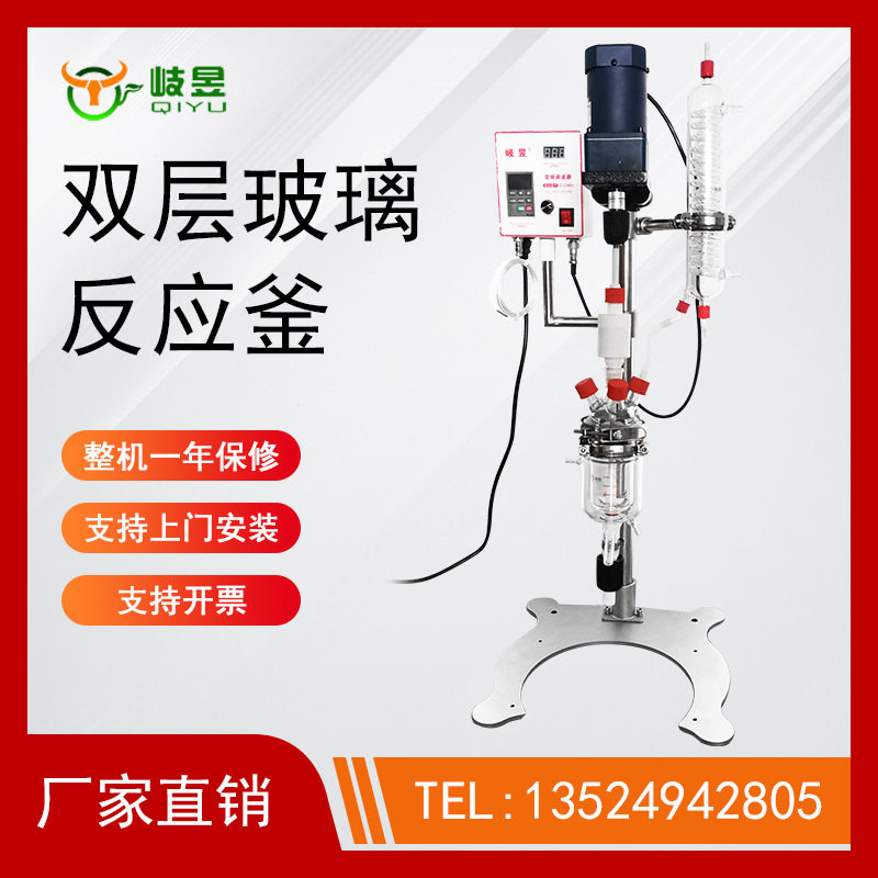 桌面SF双层玻璃反应釜 100ml5L多功能反应釜 夹层玻璃反应釜 岐昱