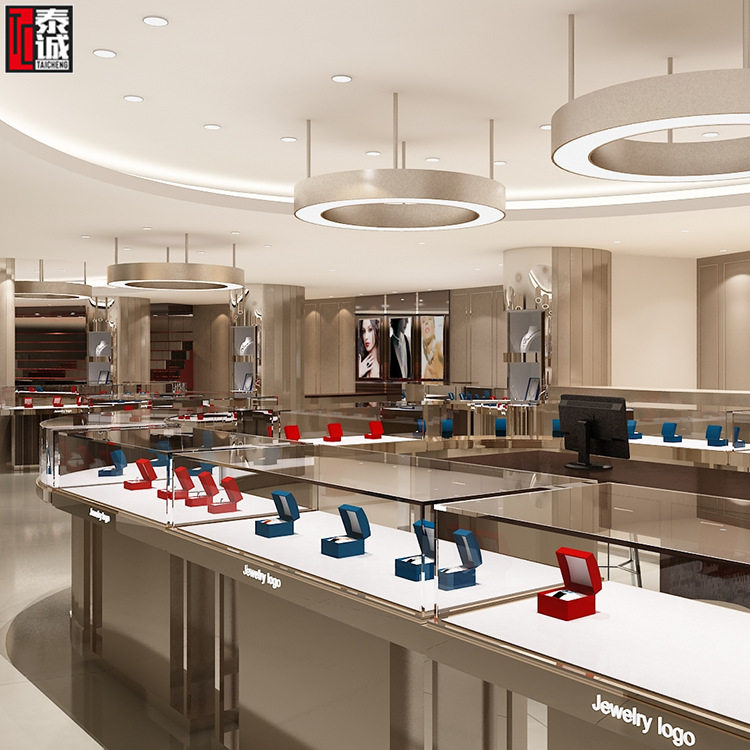 老牌连锁金店珍贵珠宝龙凤镯展示柜透明玻璃陈列柜弧形首饰品展柜