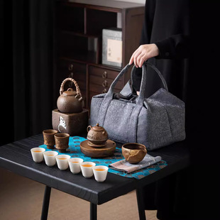 户外大容量旅行茶具收纳包便携式布艺大号手提茶事包家用收纳布袋